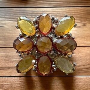 Vintage Brooch - Citrine Colors Clear Rhinestones - Silver Tone